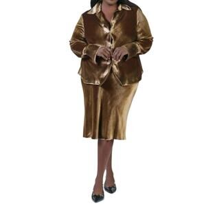 Vince Velvet Slip Skirt Women Size 3X Gold Shadow Silk Blend New MSRP $465